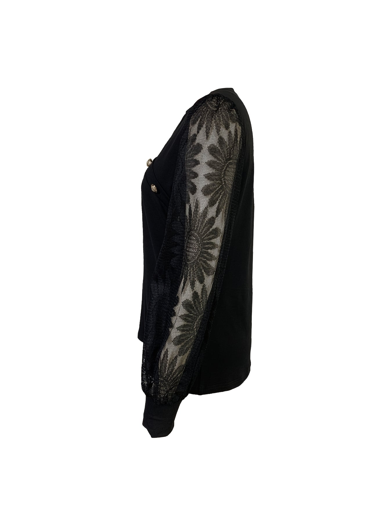 Ladies new solid color mesh print long sleeve irregular neckline unique design fit comfortable simple versatile top